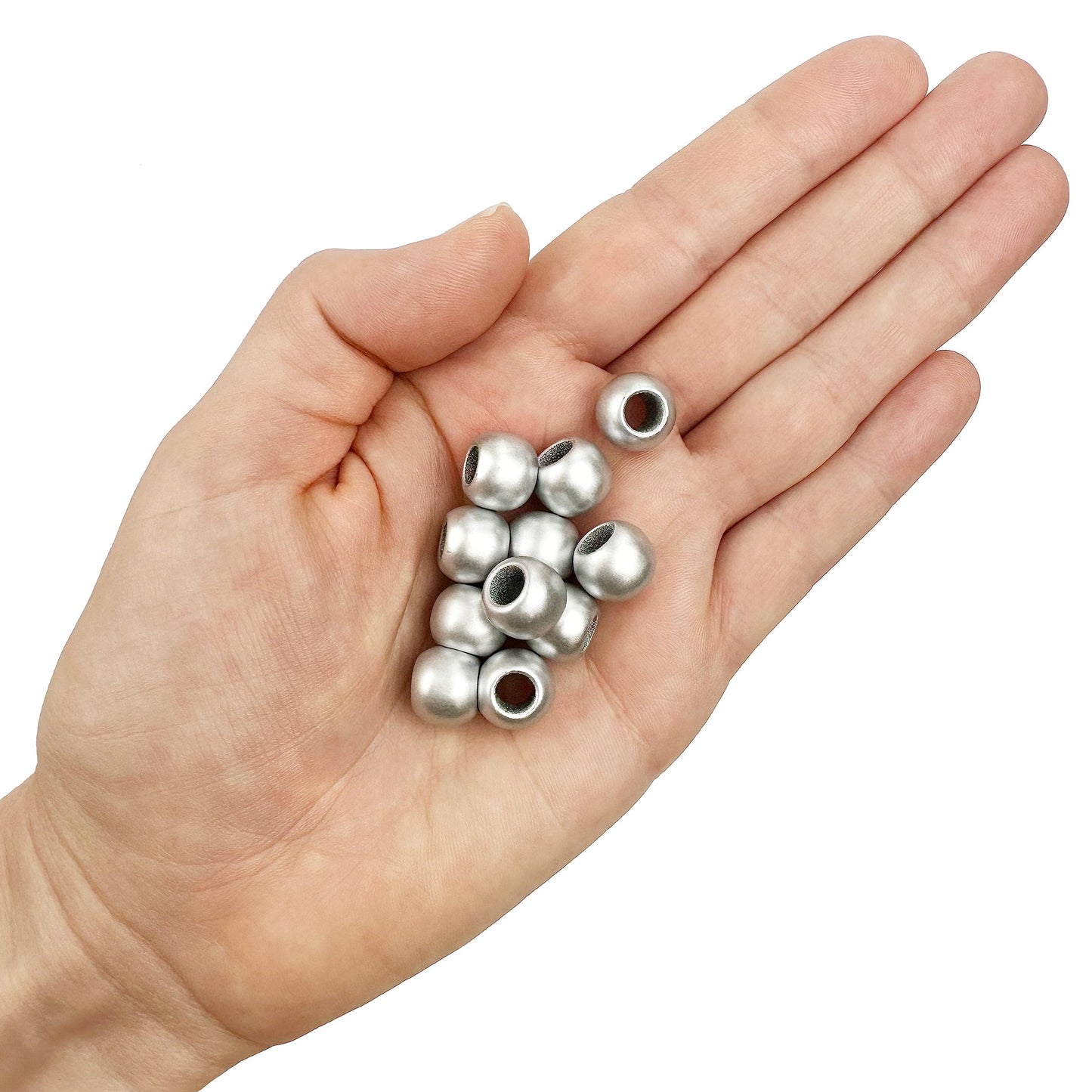 300 Acrylic Large Hole Beads for Crafts 10mm x 12mm Acrylic Barrel Beads with 5.7mm Large Hole, Matte Silver