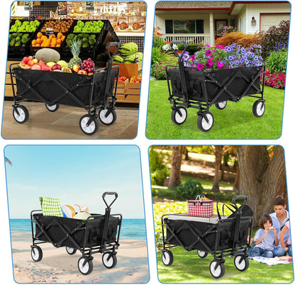 Heavy Duty Foldable Wagon Utility Carts with Wheels Adjustable Handle Collapsible Wagon Cart for Outdoor Grocery