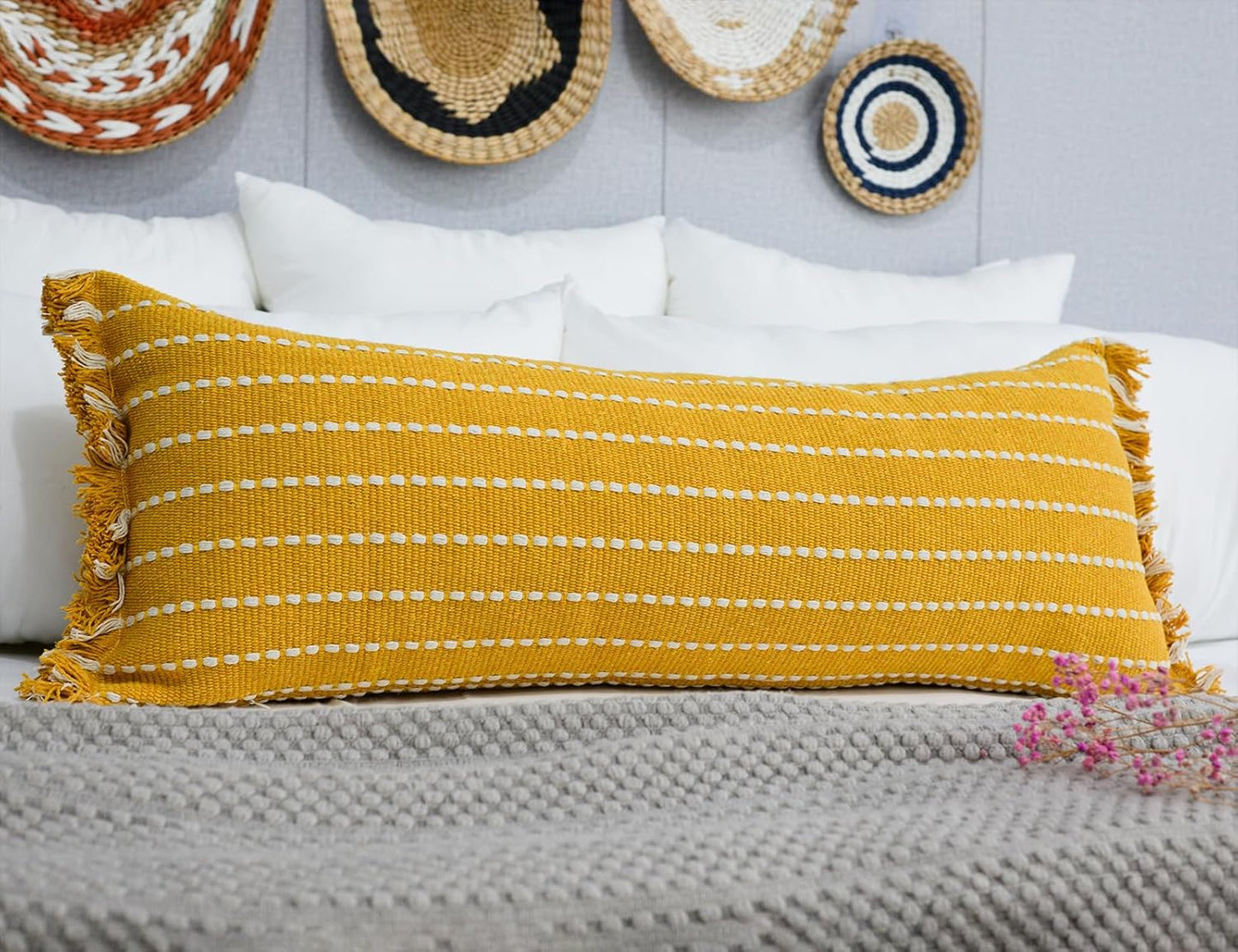 12 36,Clasic Decorative Farmhouse Extra Long Lumbar Throw Pillow Cover x Striped Textured Cotton Boho Long Body Pillow