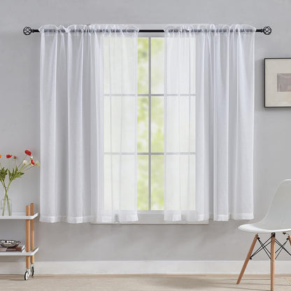 Home Brilliant White Sheer Curtains, 63 Inch Length Rod Pocket Drape, 54" Width x 63" Length, 2 Panels