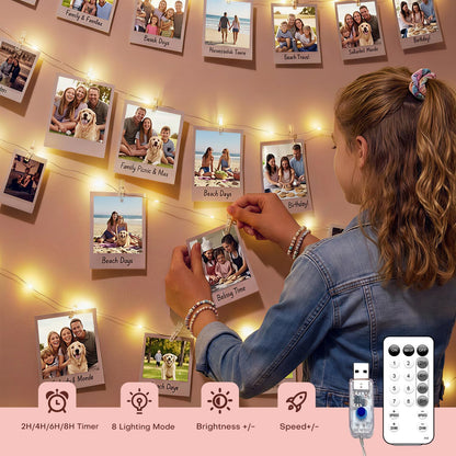 BRYUBR 40Ft 120LED 50 8 Teen Girl Gifts Trendy Stuff: Aesthetic Hanging Picture Fairy Lights with Clips - Modes