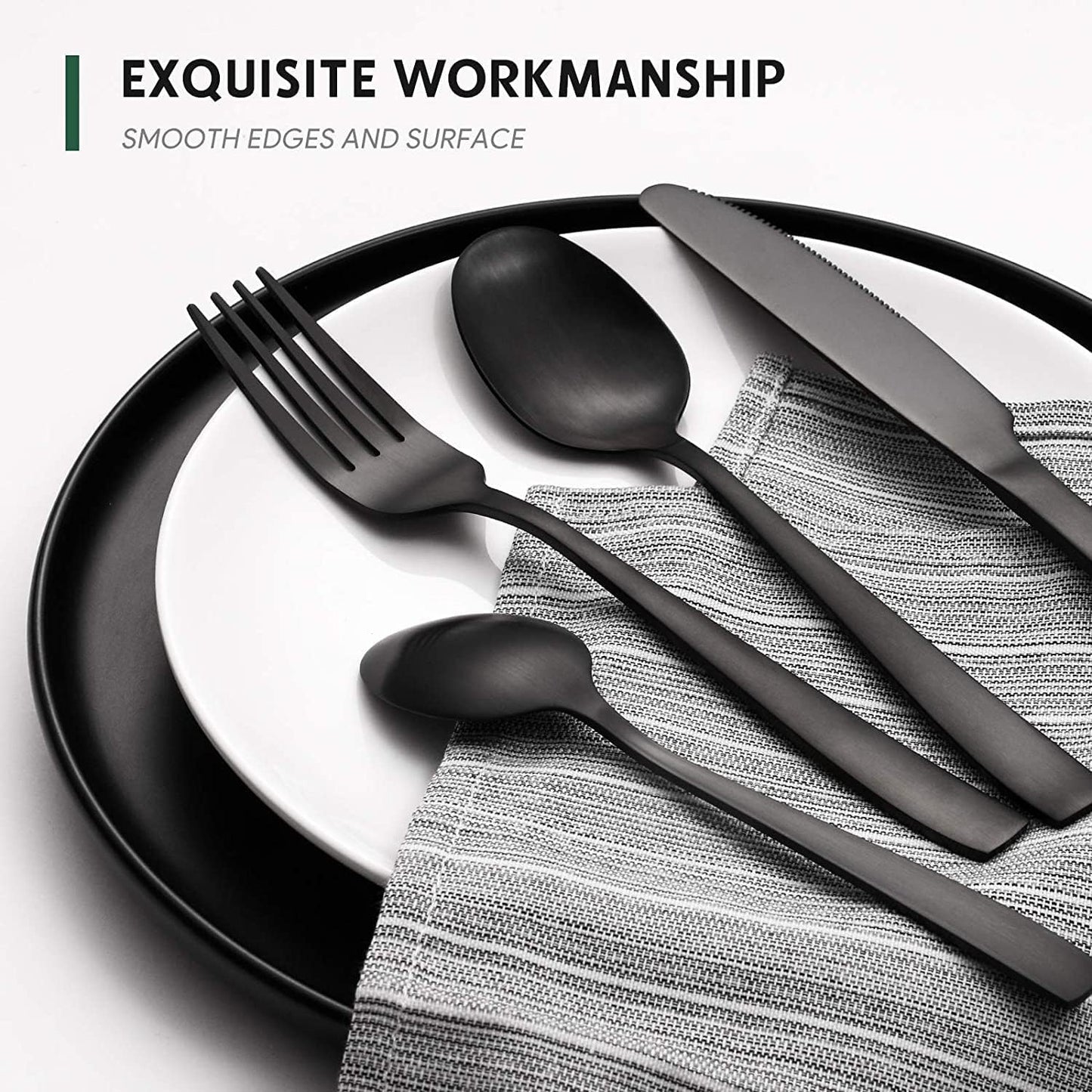 Hiware 48-Piece Matte Black Silverware Set, Stainless Steel Cutlery Set for 8 with Steak Knives