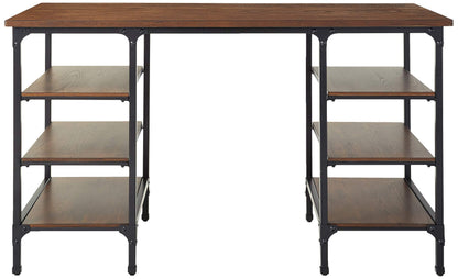 Homelegance Counter Height Metal Writing Desk with Open Shelves, Dark Oak Finish