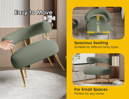 SEYNAR Mid Century Sherpa Boucle Accent Chair, Round Upholstered Barrel Arm Chair for Small Spaces, Fluffy Side Corner Sofa Chair for Living Room, Bedroom, Vanity, Office, Reading Nook(Green)