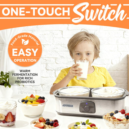 JoyMech Yogurt Maker Machine with Two 1-Quart Containers for Larger Batches, Oatmeal, Pudding, or Jello, Food-Grade Martial, One-touch Control, Homemade Yogurt