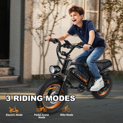 AVDLBIKE Electric Bike, 16'' Fat Tire eBike for Teens/Adults, 500W E-Bike with 36V/12.8Ah Removable Battery, 20MPH 45 Mile Range Commuting Electric Mountain Bike with Dual Dual Brakes-Orange A13
