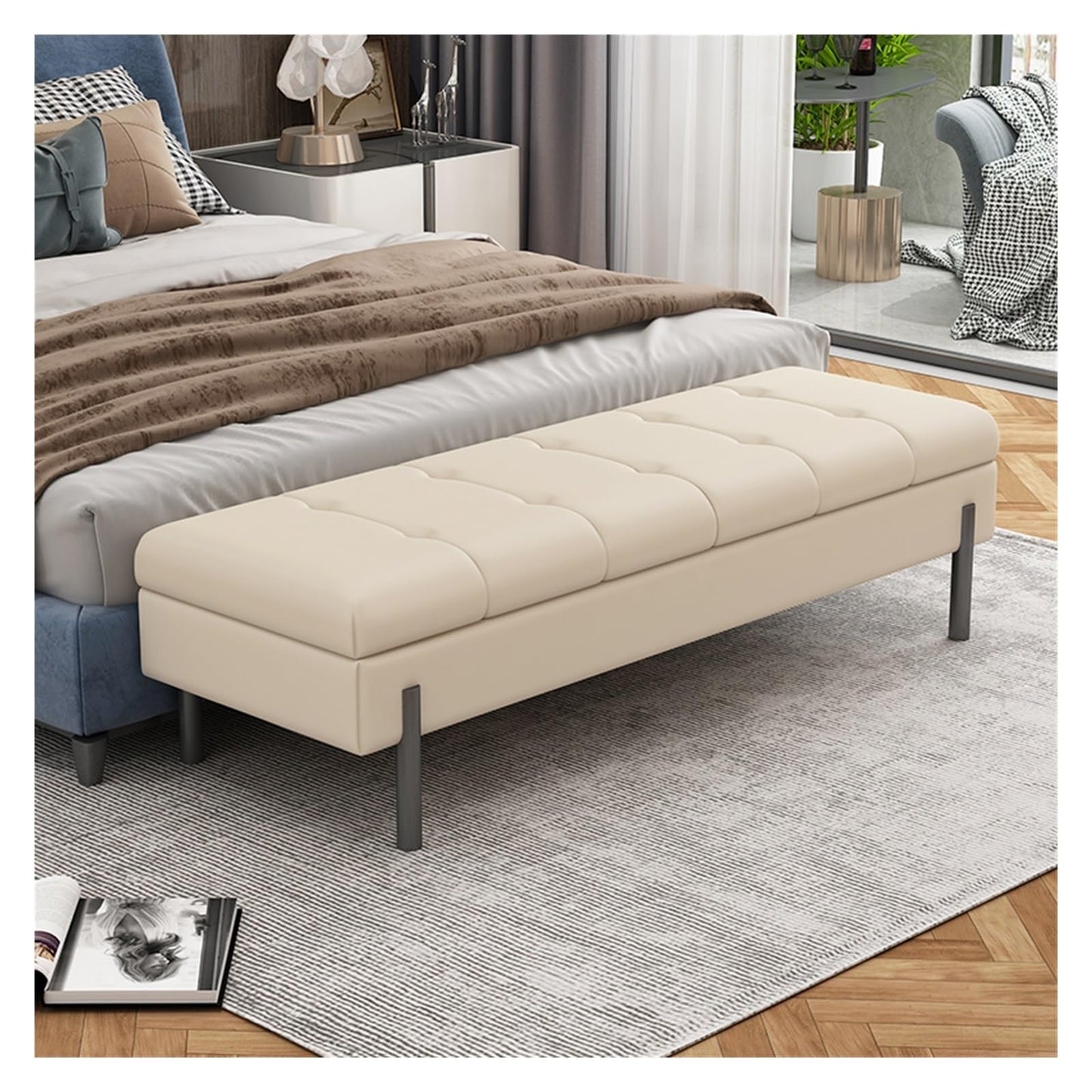 Bedroom End of Bed Bench Storage Footstool, Bedroom End Bench, Upholstered Fabric Storage Footstool, Entryway Upholstered Footstool, Footstool for Living Room and Bedroom Ottoman Couch Bench (Color :