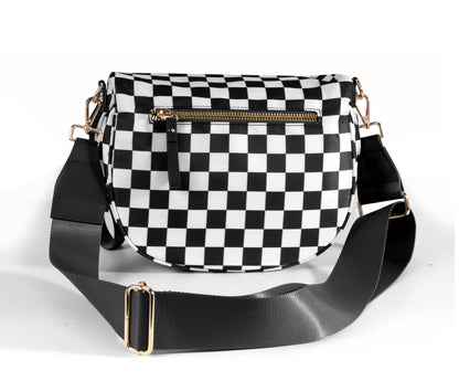 Spacious Checkered Nylon Crossbody Bag Bum Bag Checkered Handbags Wallets for Women