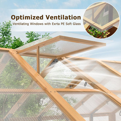 EROMMY 6x8 FT Wooden Greenhouse for Outdoors, Walk-in Greenhouse Kit with 4mm Polycarbonate Panels, Adjustable Roof Vent, Lockable Door, Outdoor Greenhouse for Backyard Garden