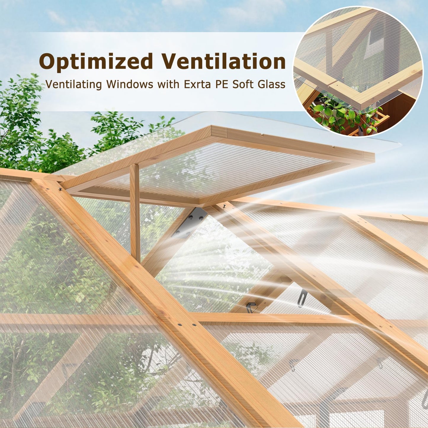 EROMMY 6x10 FT Wooden Greenhouse for Outdoors, Walk-in Greenhouse Kit with 4mm Polycarbonate Panels, Adjustable Roof Vent, Lockable Door, Backyard Greenhouse for Plants and Vegetables