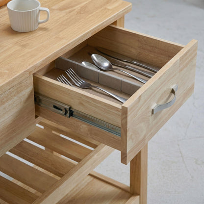 Casaphoria Amanda Collection Solid Wood Kitchen Island, 42" Butcher Block Cart with Rubberwood Top & Locable Wheels, Prep Table for Small Spaces (Natural)