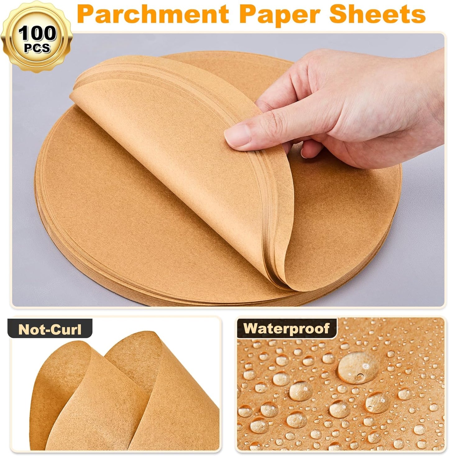 SMARTAKE Unbleached Parchment Paper Baking Sheets - 100 Pcs Round, 9 Inches Non-Stick for Baking & Grilling