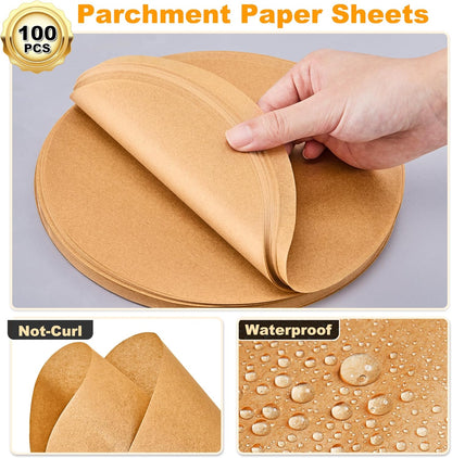 SMARTAKE Unbleached Parchment Paper Baking Sheets - 100 Pcs Round, 9 Inches Non-Stick for Baking & Grilling
