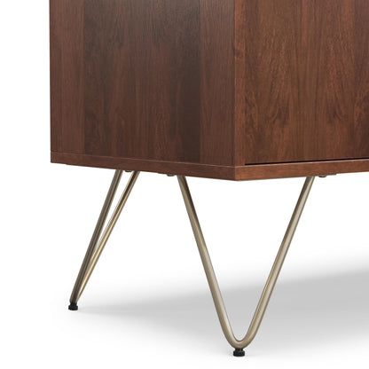 SIMPLIHOME Hunter TV Stand - 60 inch Wide Solid Mango Wood Media Console in Umber Brown and Gold, Industrial Entertainment Center for Living Room for TVs up to 65 Inches with Metal Hairpin Legs
