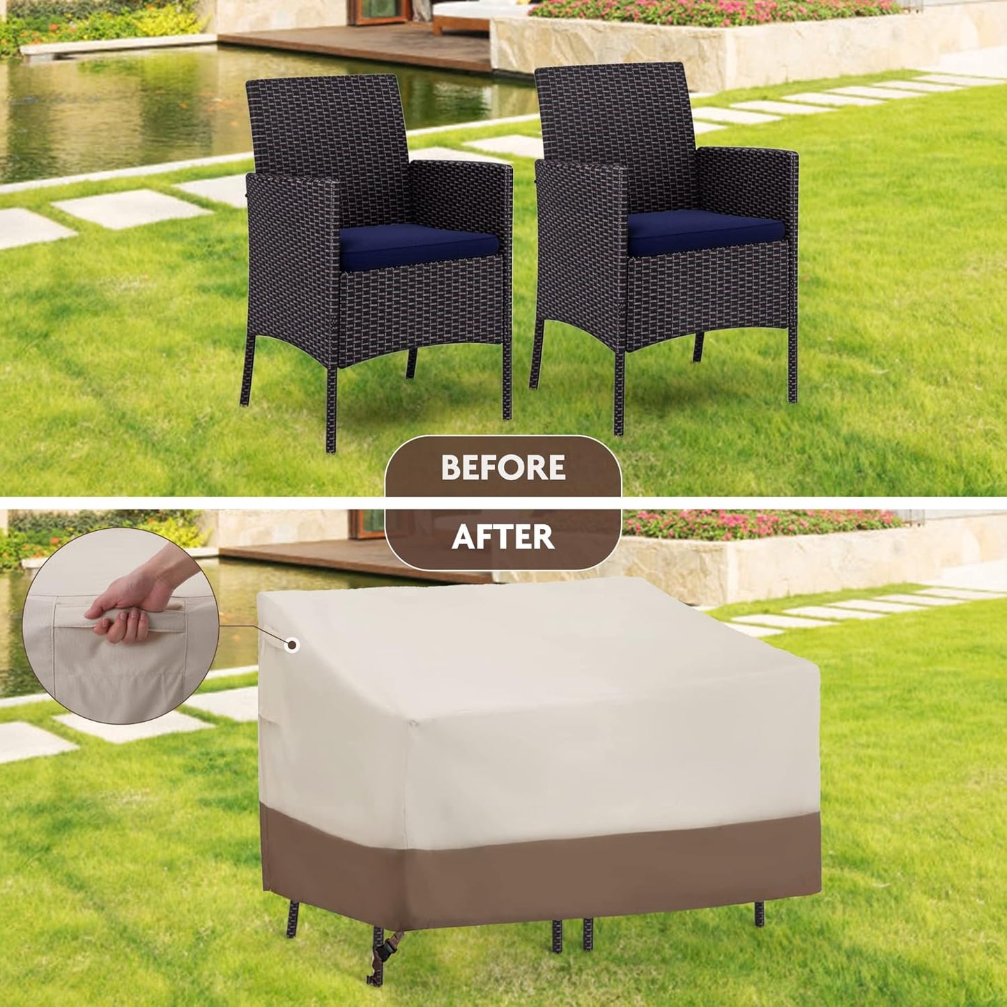 600D 77 34 33 inches HERA'S PALACE Waterproof Outdoor Bench Cover, Heavy Duty Outdoor Sofa Cover, Windproof & Anti-UV