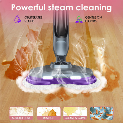 BOJUK Scrub & Steam Mop with Rotating Mop Pads, 4 Cleaning Modes & LED Headlights, 6 Scrub Pads, Large Tank, Swivel Steering, All-in-One Hard Floor Cleaner