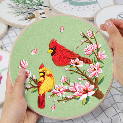 Nuberlic 3 Pack Embroidery Kit for Beginner Adults, Cross Stitch Set with Cardinal & Blue Bird Patterns, Includes Cloth, Hoops, Threads, Needles, Instructions