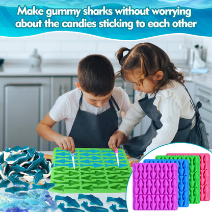 Palksky Gummy Sharks Molds Silicone, 4 Pack 30 Cavity Mini Sharks Candy Molds,3D Small Blue Shark Gummies Mold, Candy Making Supplies for Candy/Friut Snack