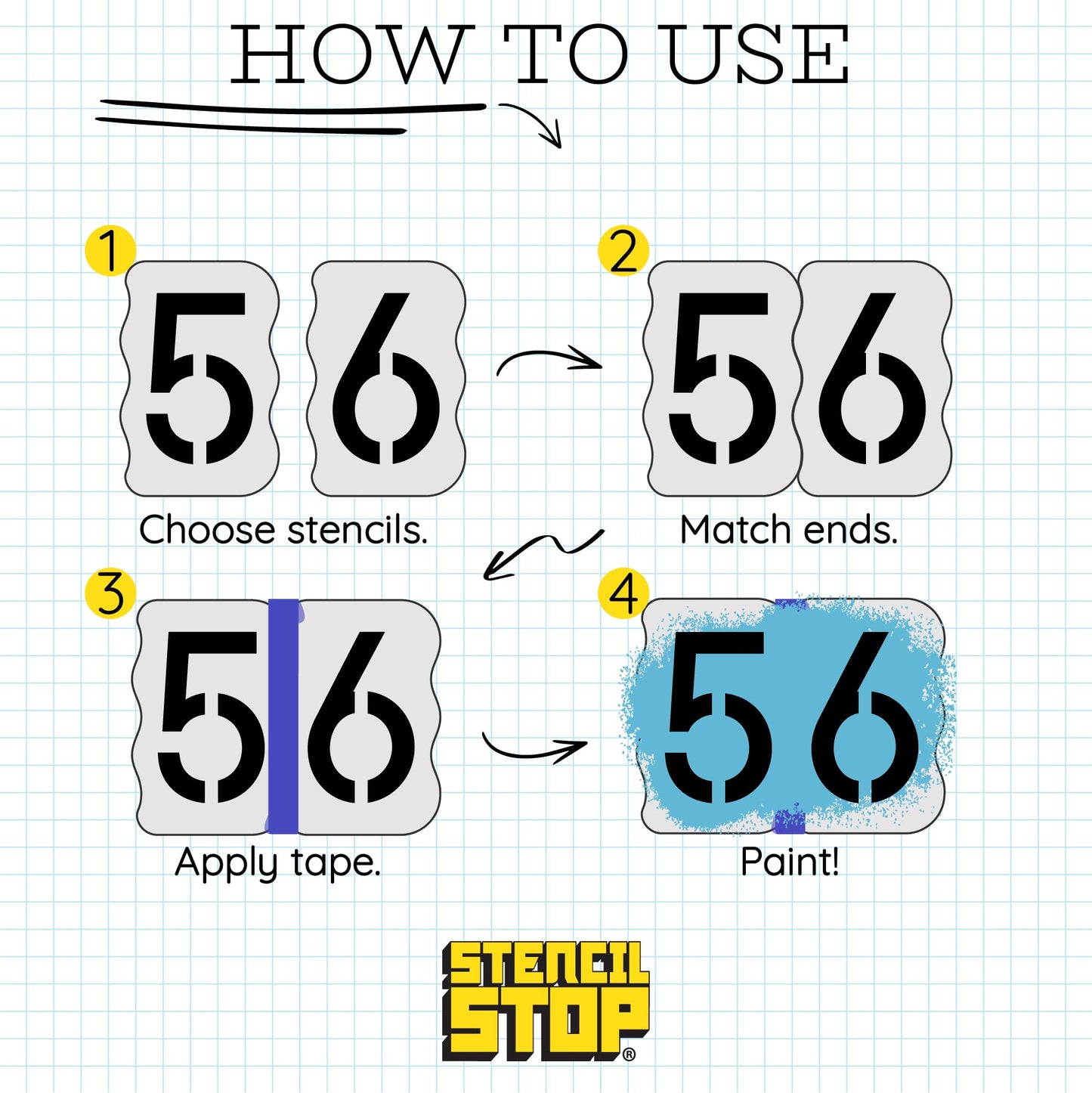 Curb Stencil Kit for Address Painting – Includes All Numbers, 4-Inch Durable & Reusable Plastic Stencils for Sidewalks, Pavement, and Industrial Use (2 of Each, Classic Font)
