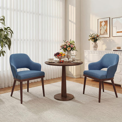 MALOL Wooden Dining Chairs Set of 6, Modern Fabric Upholstered Dining Room Chair, Kitchen Side Chairs, Farmhouse Dinner Chair with Open Back for Kitchen, Blue