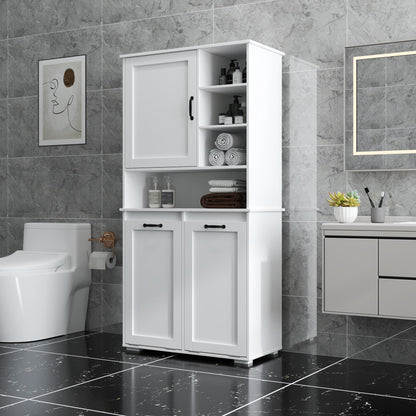 KEIKI 62.99'' H Laundry Cabinet with Doors and shelf, Tilt-Out Laundry Hamper, Multiple Storage Space, Freestanding Style, Open Shelve, Adjustable Shelf, White, (Style C)