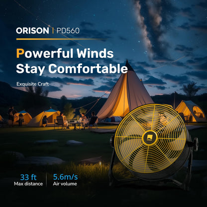 Orison 12" Portable Battery Operated Floor Fan, High-Velocity Floor Fan,Cordless Fan for Camping, Travel, Tents, Hurricanes