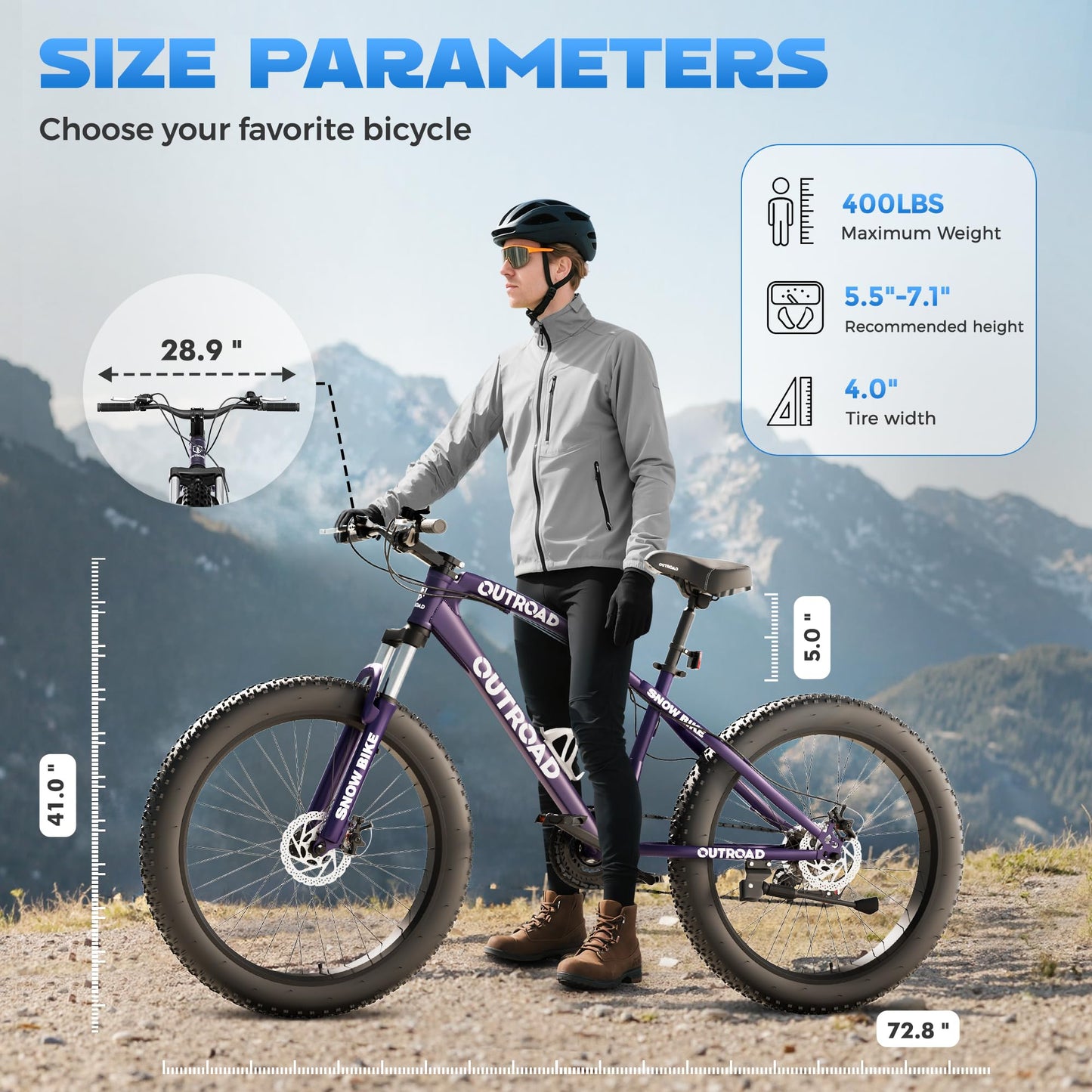 Betterland 26 inch Wheels Fat Tire Bike, 21 Speed Heavy Duty Mens Mountain Bikes with High Carbon Steel Frame/Double Disc Brake/Front Suspension Anti-Slip Bikes (Blue&Purple)-1