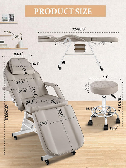 Hicomony Tattoo Chair for Client with Rolling Stool and Wheels, Tattoo Bed Adjustable Beauty Salon Spa Table 360 Swivel Facial Beds for Esthetician Bed