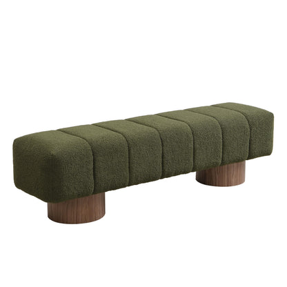 Christopher Knight Home Manila 64" Boucle Dining Bench, Upholstered Ottoman Bench, Rectangular Dining Seat, Spacious Seating, Long Footstool for Living Room Dining Room, No Assembly Needed, Green