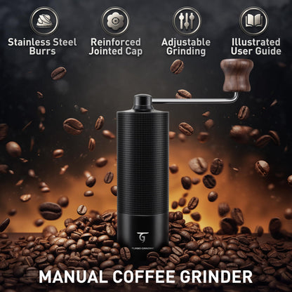 SUNYA Manual Coffee Grinder with Stainless Steel Conical Burr. Aluminum Shell Hand Coffee Bean Mill with Adjustable Settings. Coffee Recipes Booklet Included (MCG-02 Black)