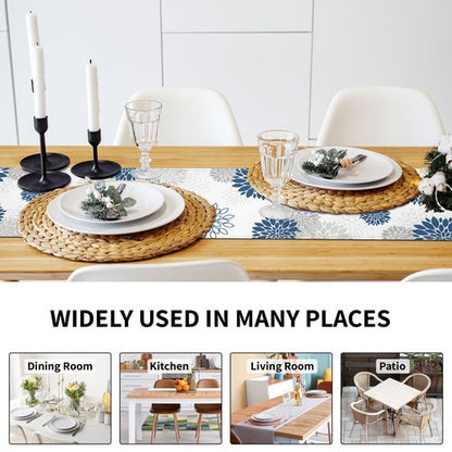 Dahlia Flower Table Runner 13x71 Inch Farmhouse Blue Gray Runners Modern Table Decorations Rustic Geometric Coffee Table Runner for Home Kitchen Dining Room Party (13"x71", Dahlia Floral-Blue)