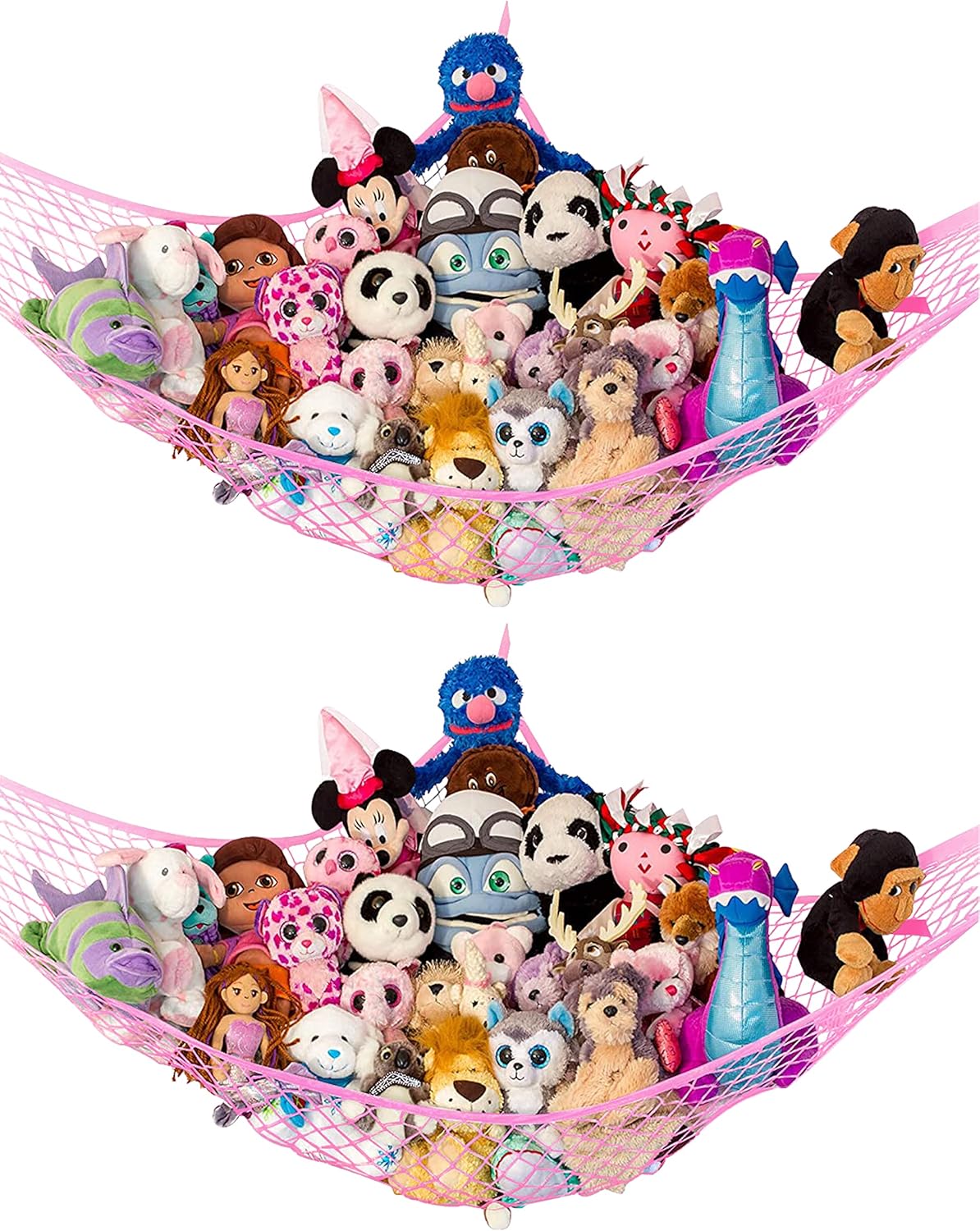 Lilly's Love Stuffed Animal Storage Hammock, Large 2 Pack "STUFFIE PARTY HAMMOCK" (Pink)