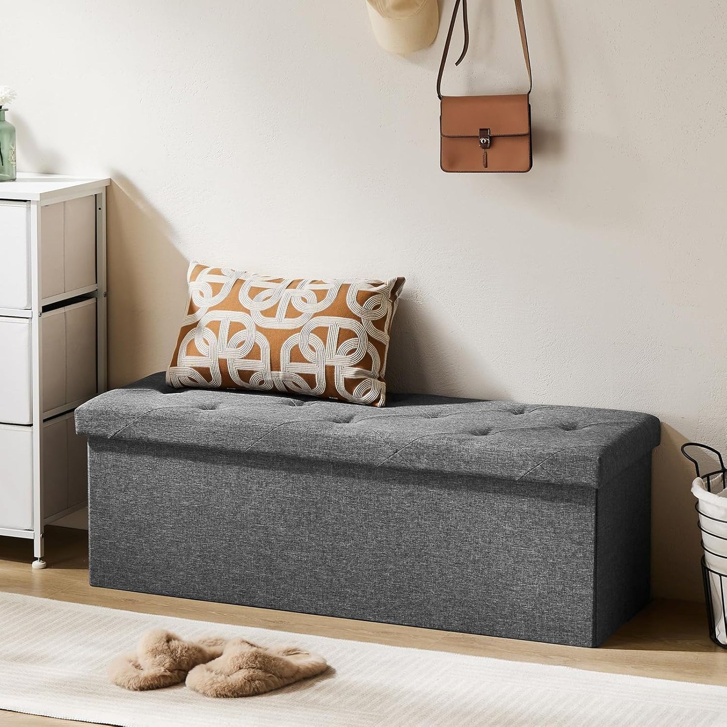 43in 660lbs, DUMOS Storage Ottoman Bench, Storage Chest, End of Bed Foot Rest Stool with Padded Seat, Bedroom Bench