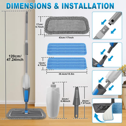 BPAWA Spray Mops for Floor Cleaning - Microfiber Wet Dry Dust Mop for Hardwood Laminate Wood Tile Vinyl Floors with 3 Washable Pads fit for Swiffer PowerMop