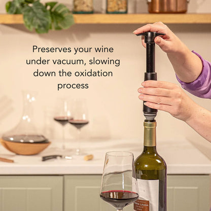 Vacu Vin Wine Saver Concerto - Black - 1 Pump 2 Stoppers - Wine Stoppers for Bottles with Vacuum Pump - Reusable - Made in the Netherlands
