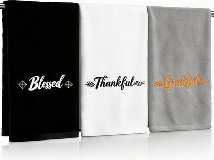 QBrand 3 Pcs Farmhouse Bathroom Decor Hand Towels 14x29 Inch Cotton Bath Towels Rustic Embroidered for Boho Kitchen Decor Inspirational Christian Gift (Blessed Thankful Grateful-C)