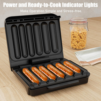KEINVE Hot Dogs Machine, Electric Grill with Oil Drip Tray, and Cord Storage, Ideal for Veggie Sausages, BBQ or Sausage, Nonstick Plate for Easy Clean