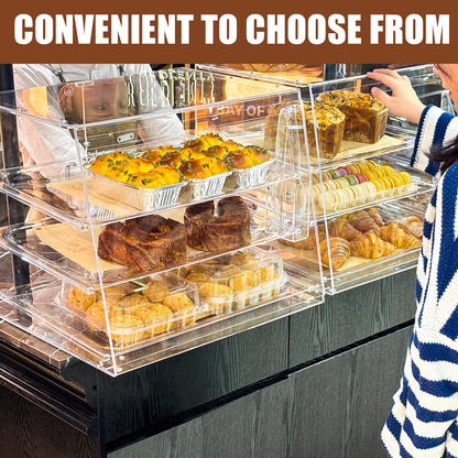 2PCS 3-Tier Commercial Countertop Bakery Display Case with Rear Doors, 20.9 x 17.3 x 16.7 inches, Clear Countertop Cabinet for Pastries and Desserts