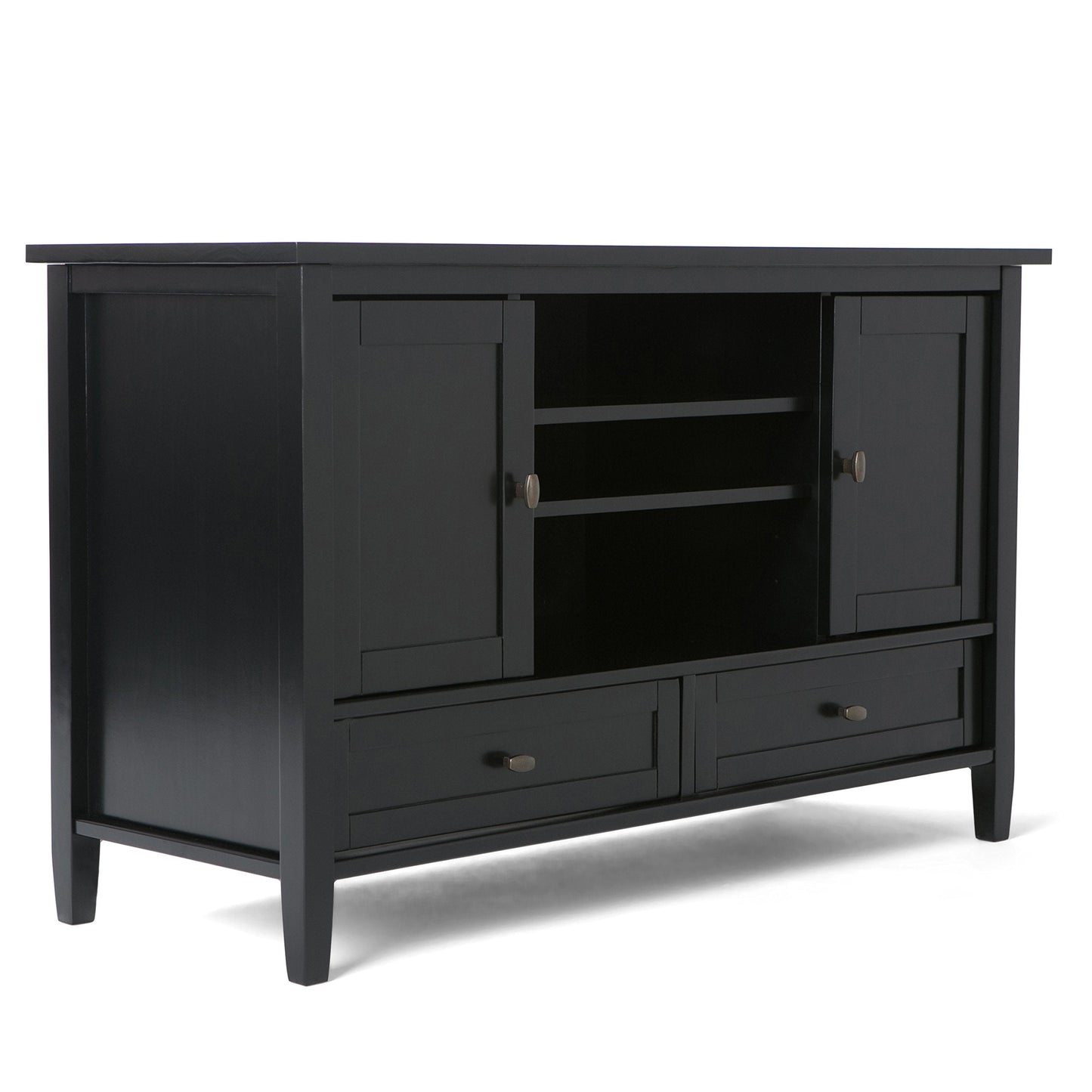 SIMPLIHOME Warm Shaker TV Stand - 47 inch Wide Solid Wood Media Console in Black, Transitional Entertainment Center for TVs up to 50 Inches with 2 Cabinets, 2 Drawers, and Cord Management