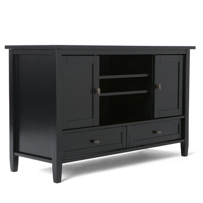 SIMPLIHOME Warm Shaker TV Stand - 47 inch Wide Solid Wood Media Console in Black, Transitional Entertainment Center for TVs up to 50 Inches with 2 Cabinets, 2 Drawers, and Cord Management