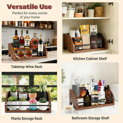 HRUSGO Rustic Wooden Countertop Organizer - Liquor Cabinet,Coffee Syrup Rack, Mini bar, Home Retro Bar Shelf Stand for Liquor, Whiskey, Spirits & Spices (2-Tier)