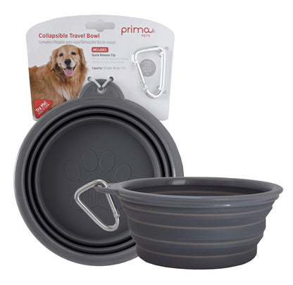 Sale Collapsible Silicone Water Travel Bowl with Clip for Dog and Cat, Portable and Durable Pop-up Feeder for Convenient On-The-go Feeding Size: Large (5 Cups) Grey