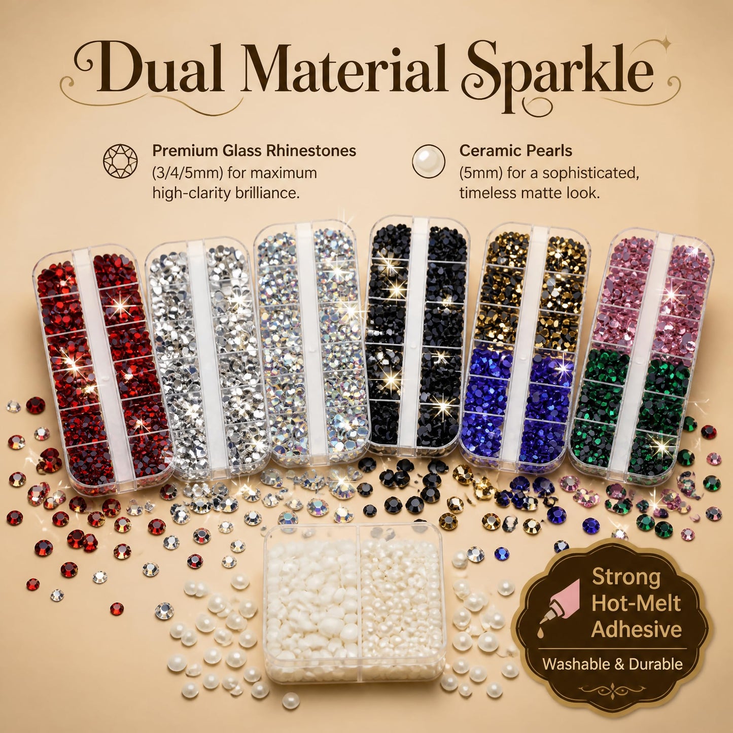 Worthofbest Hot Fix Rhinestone Applicator Tool Kit, 10000Pcs 3/4/5mm Glass Rhinestones & 5mm Hotfix Pearls, Rhinestone Setter with 6 Tips, Stand, Glove, Tray, Templates for Fabric Clothing DIY