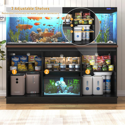 Hlivelood Farmhouse 75-120 Gallon Fish Tank Stand with Power Outlet, Aquarium Stand w/Cabinet&Sliding Barn Door, Heavy Duty Reptile Tank Stand for Fish/Turtle/Reptile Terrarium, 1000LB Capacity, Black