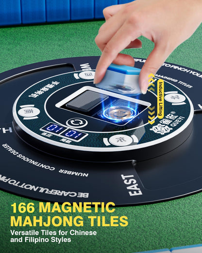 PYY Portable Automatic Mahjong Table - Foldable Tabletop Design, 166 Magnetic Mini Mahjong Tiles (Incl. 8 Dragons, 4 Blanks, 10 Jokers), Supports American & Chinese Styles, for Outdoor & Home Fun