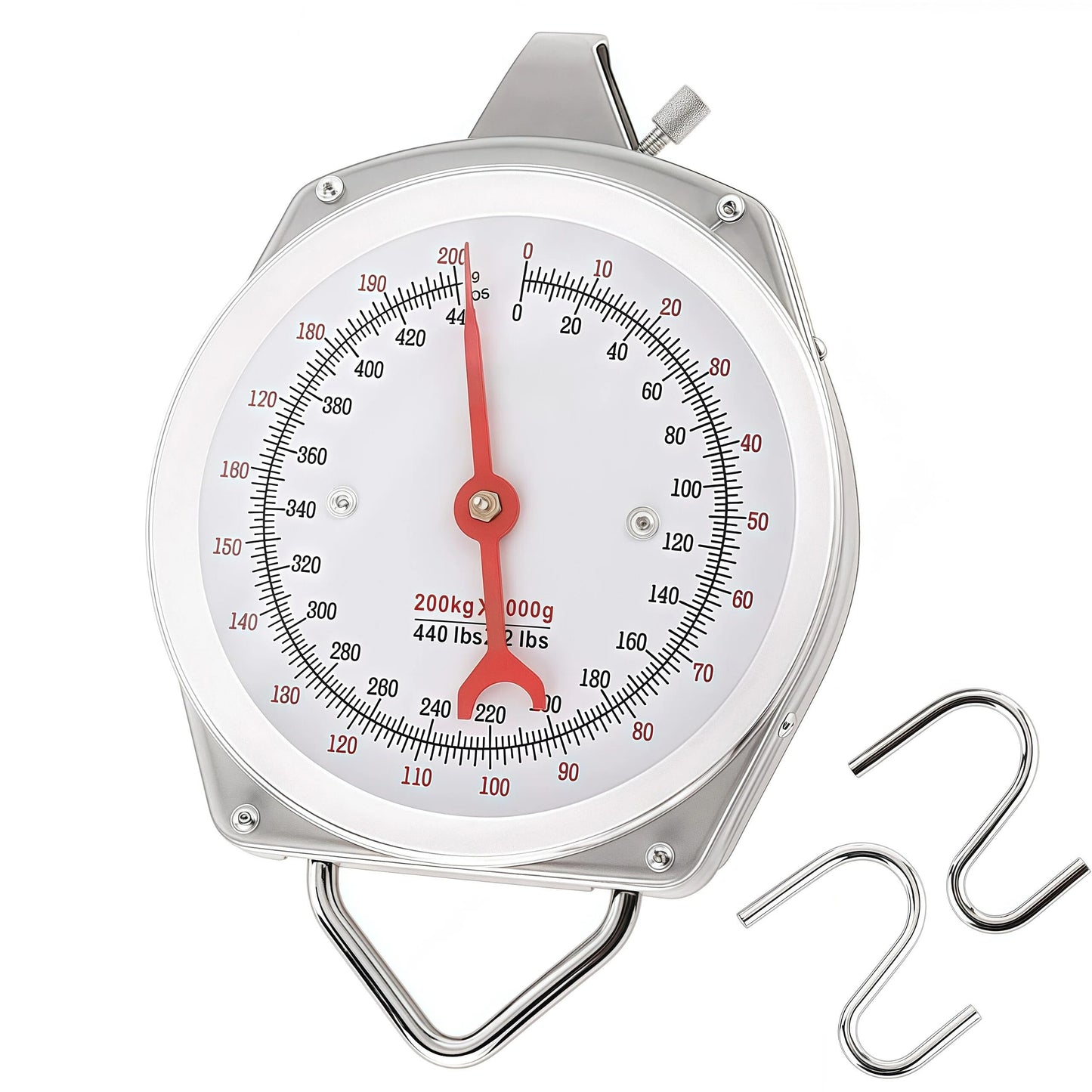 Eyes.sys 440lb/200kg. Big Game Scale，Large Capacity Hanging Spring Dial Weight Scale with 2 S-Hooks for Kitchen Fishing (Easy to Read Dial)