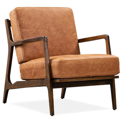 Poly & BARK Verity Leather Accent Chair – Armchair with Walnut Wood Frame – Fashion-Forward Lounge Seating for Living Room – Upholstered in Cognac Tan Leather for Modern Style