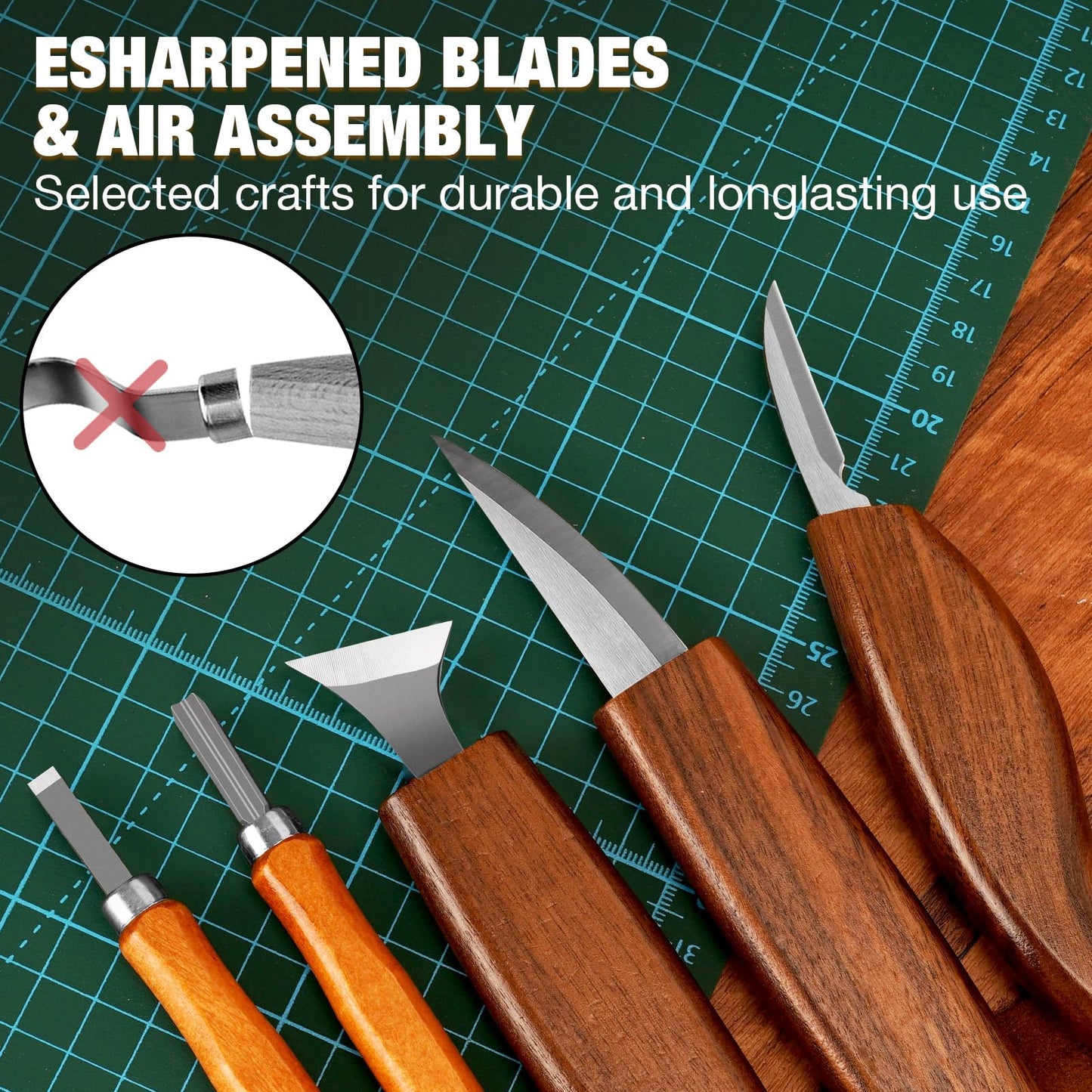 Wood Carving Kit, 24Pcs Wood Carving Tools with Storage Bag, Wood Whittling Knife Kit with 4pcs Templates & 6pcs Basswood Blocks for DIY Beginners