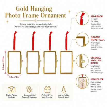 Pressed Flower Frames with Tweezers,Wall Hanging Double Glass Frames 2x3 with Red Ribbon for Dried Flowers Plants,Floating Photo Frame for Display Gallery Artwork, Horizontal Vertical,Golden, 4 Pack