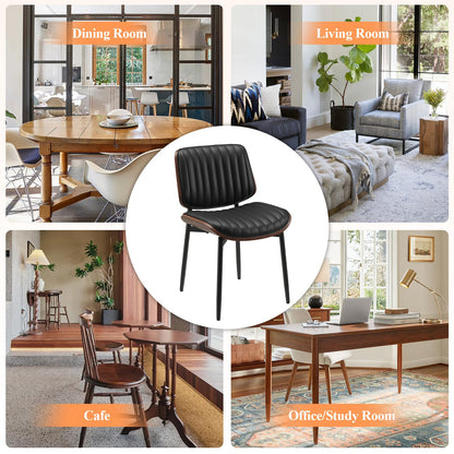 MALOL Leather Dining Chairs Set of 4, Modern Upholstered Dining Room Kitchen Chairs with Metal Legs and Wooden Back Support for Home Dining Room/Restaurant, Black